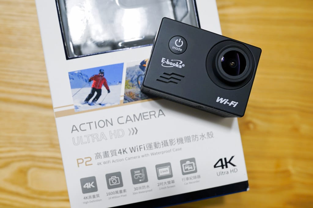 3C開箱｜E-books 中景科技 平價4K WiFi運動攝影機(附防水殼) 適用行車紀錄器、戶外運動、潛水