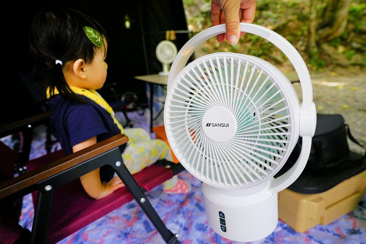 露營用品｜露營用無線充電式風扇推薦！SANSUI山水 攜帶型電扇（SDF-0915／SHF-M72） 夏天露營必備LED驅蚊照明DC風扇！