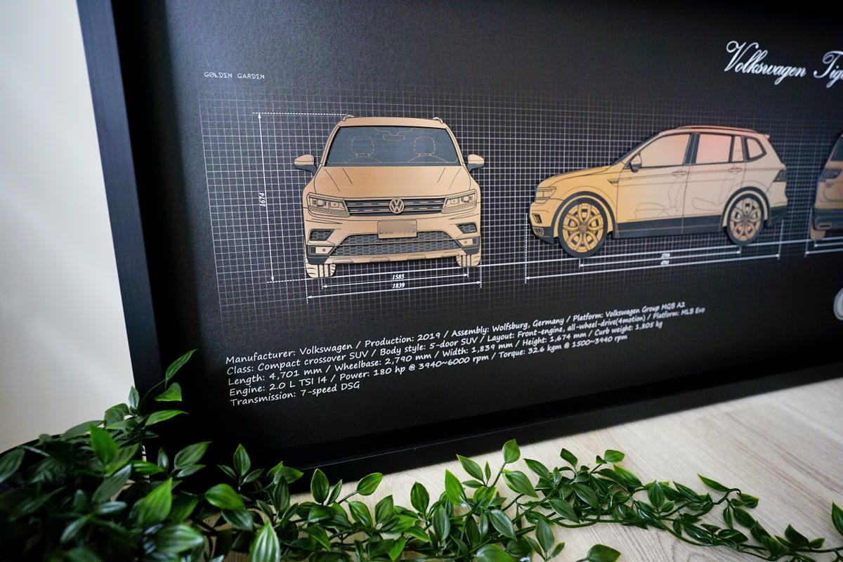 禮物|獨一無二的情人節禮物!金園設計 x Golden Garden 客製化汽車掛畫 福斯 The Tiguan Allspace 330 - 第2張圖 禮物|獨一無二的情人節禮物!金園設計 x Golden Garden 客製化汽車掛畫 福斯 The Tiguan Allspace 330