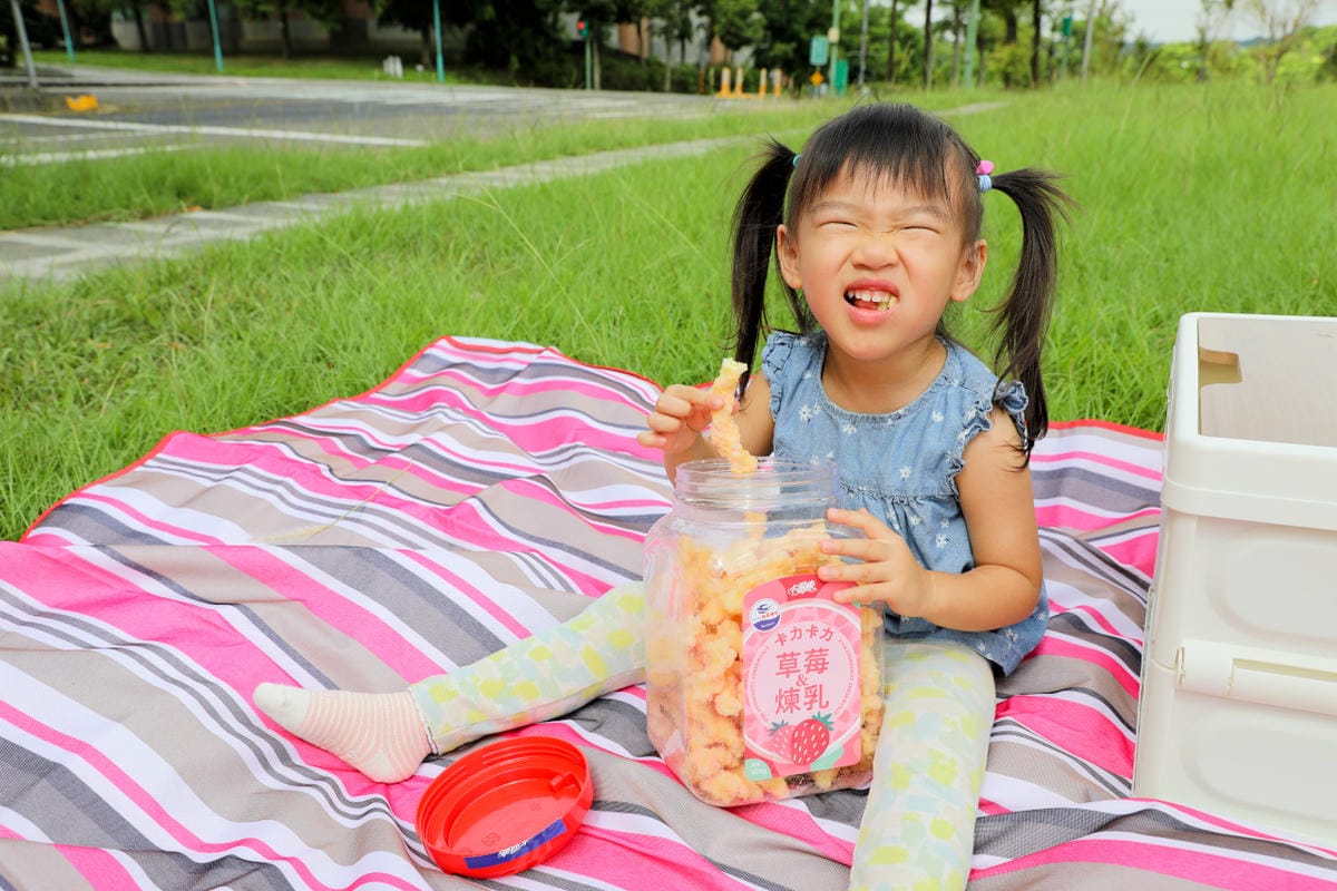 零食｜露營、野餐零食推薦！大眼蝦X飛燕煉乳聯名限定-草莓煉乳、大眼蝦-鳳梨益生菌卡力 良拾作所-原味糖粉、酸甜梅粉地瓜脆片