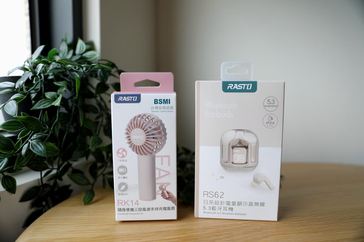 3C質感生活禮物推薦! RASTO RS62 日系設計電量顯示真無線5.3藍牙耳機+RASTO RK14 隨身便攜三段風速手持充電風扇